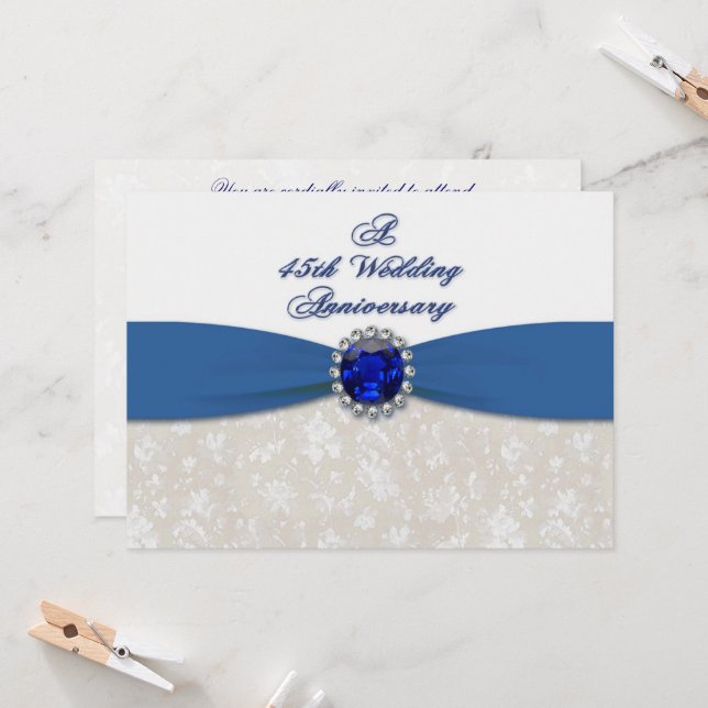 Invitation pour les 45 ans de mariage - Damask (Devant/Arrière en situation)