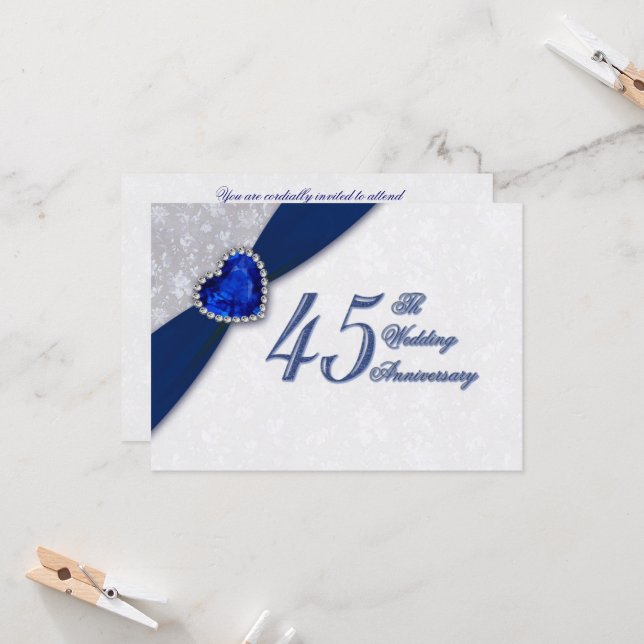 Invitation pour les 45 ans de mariage damassé (Devant/Arrière en situation)