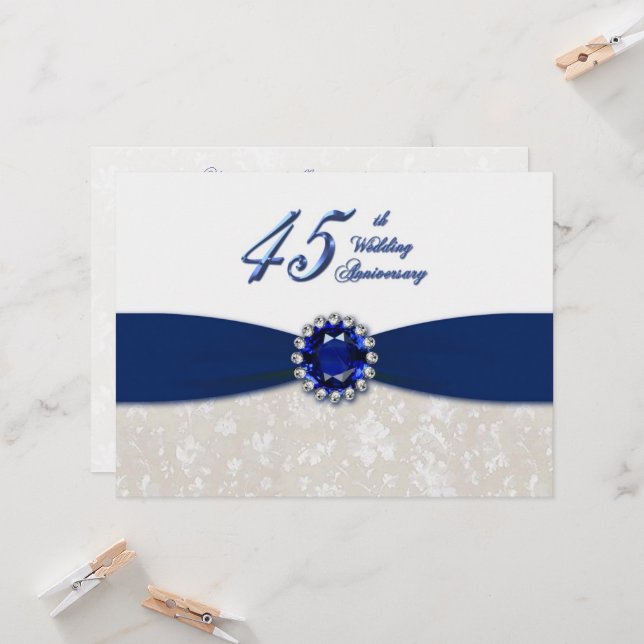 Invitation pour les 45 ans de mariage damassé (Devant/Arrière en situation)