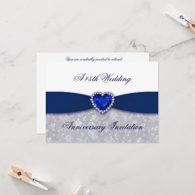 Invitation pour les 45 ans de mariage damassé (Devant/Arrière en situation)