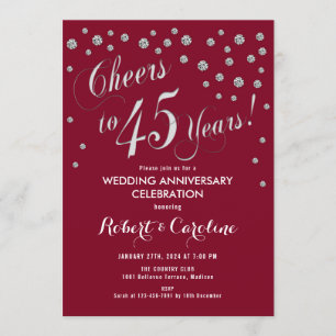 Invitation pour les 45 ans de mariage en rouge rub