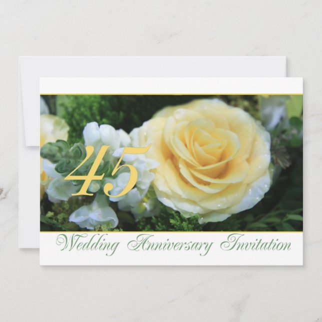 Invitation pour les 45 ans de mariage - Rose jaune (Devant)