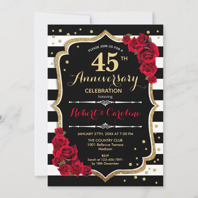 Invitation pour les 45 ans de mariage - Rouge Or N (Devant)