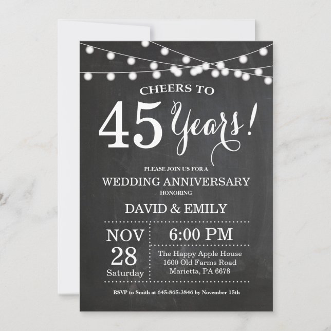 Invitation pour les 45 ans de mariage sur tableau  (Devant)