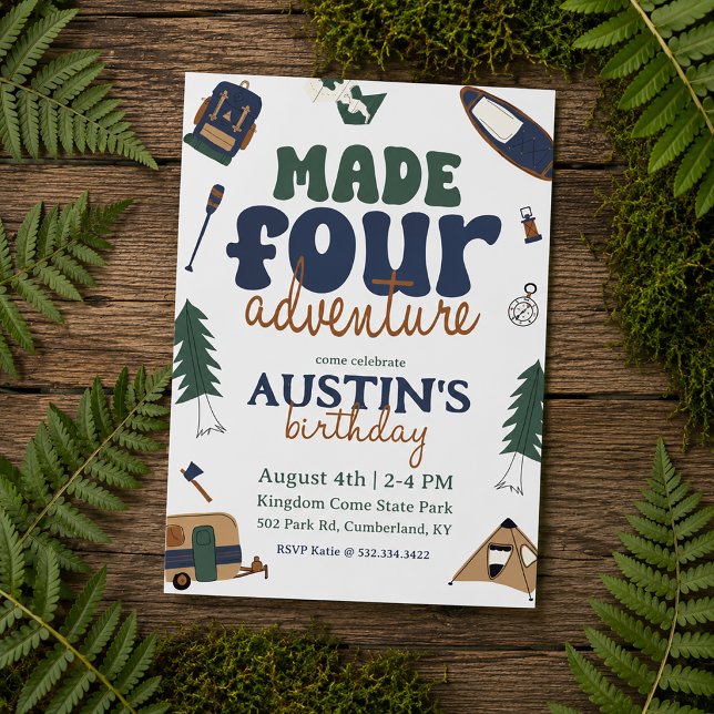 Invitation pour les 4 ans de Made For Adventure (Made Four Adventure Fourth Birthday Theme)