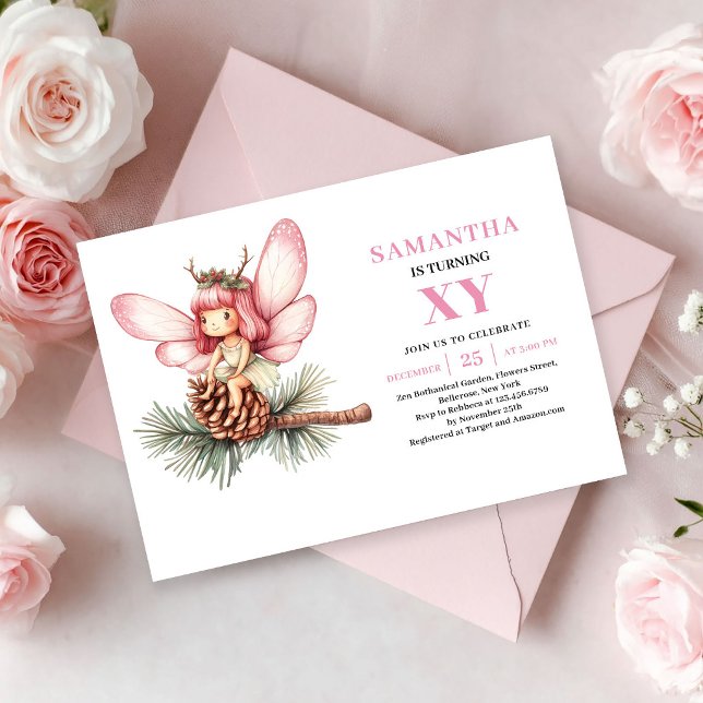 Invitation pour les 4 ans de Magical Fairy Girl, t (Magical Fairy Girl 4th Birthday Pink Blush invitation)