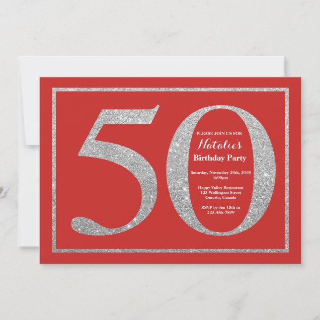 Invitation pour les 50 ans Anniversaire Paillettes (Devant)