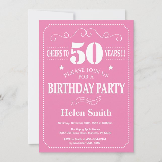 Invitation pour les 50 ans Anniversaire Rose et Bl (Devant)