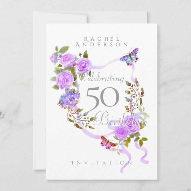 Invitation pour les 50 ans avec un ruban rose pour (Devant)