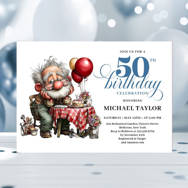 Invitation pour les 50 ans de l'homme de dessin an (Funny Cartoon Man 50th Party Milestone Invite)