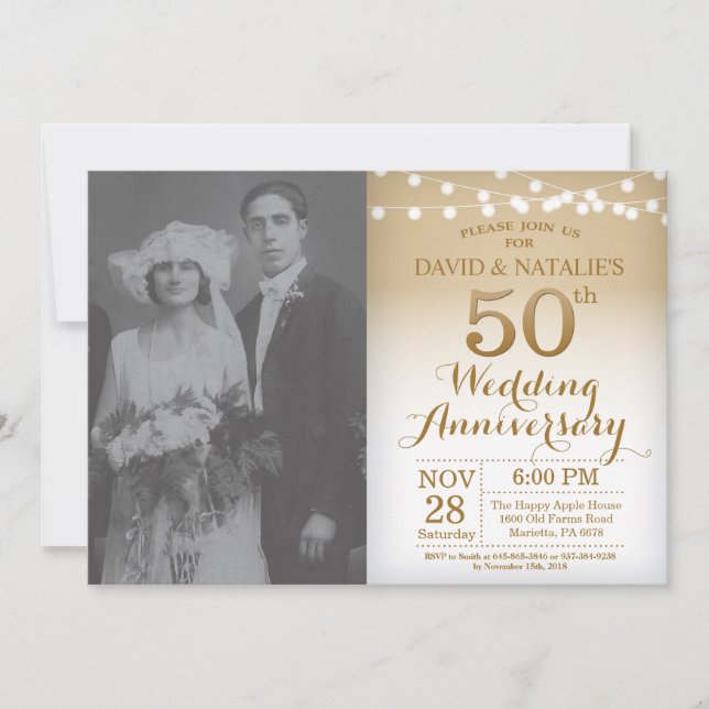Invitation pour les 50 ans de mariage avec photo e (Devant)