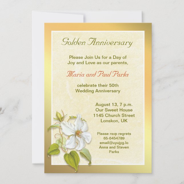 Invitation pour les 50 ans de mariage d'or (Devant)