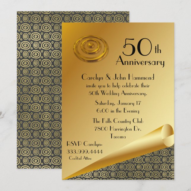 Invitation pour les 50 ans de mariage en or chic (Devant / Derrière)