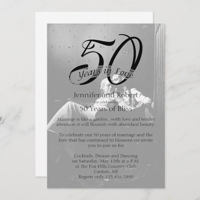 Invitation pour les 50 ans de mariage en photos (Devant / Derrière)