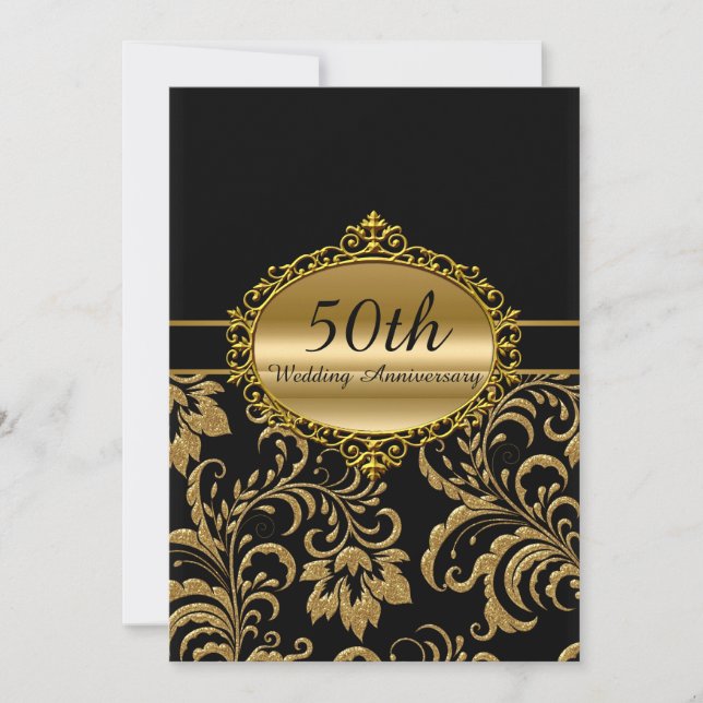 Invitation pour les 50 ans de mariage Fleurs en or (Devant)