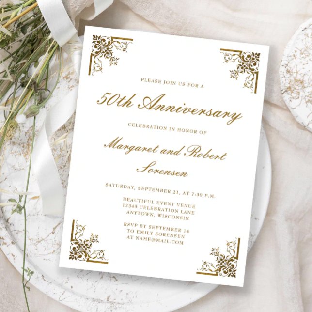 Invitation pour les 50 ans de mariage Gold Vintage (Créateur téléchargé)