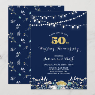 Invitation pour les 50 ans de mariage Navy & Or