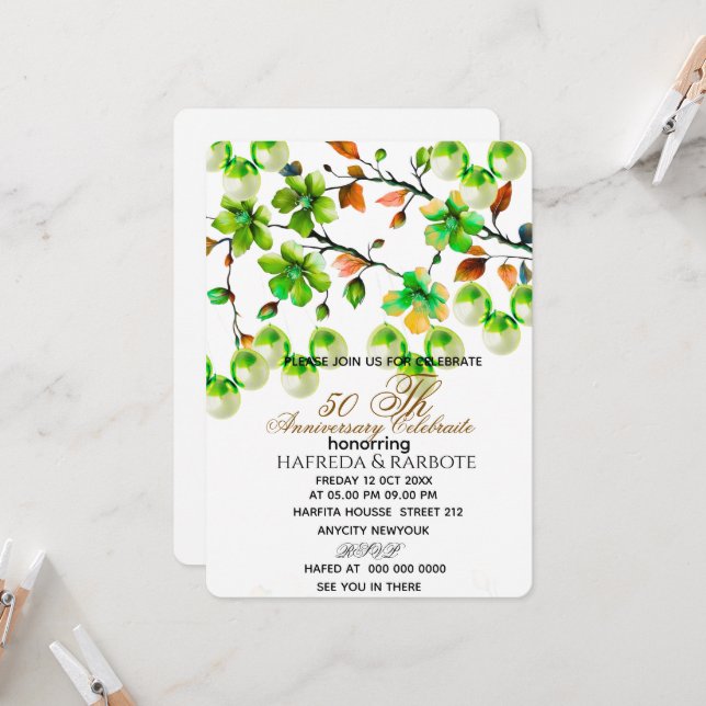 Invitation pour les 50 ans de mariage, Noces de ve (Devant/Arrière en situation)