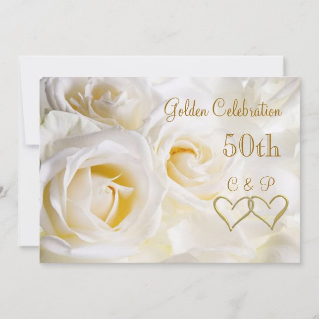 Invitation pour les 50 ans de mariage - Roses blan (Devant)