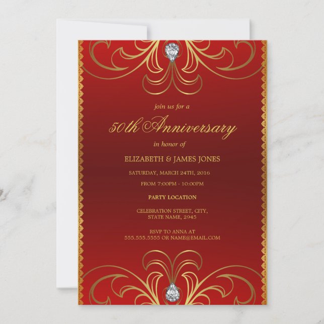 Invitation pour les 50 ans de mariage Rouge & Or (Devant)