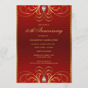 Invitation pour les 50 ans de mariage Rouge & Or