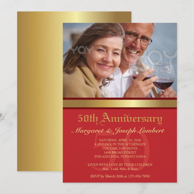 Invitation pour les 50 ans de mariage Simple Éléga (Devant / Derrière)