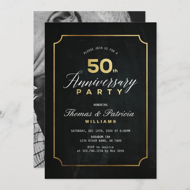 Invitation pour les 50 ans de mariage Typograph Go (Devant / Derrière)