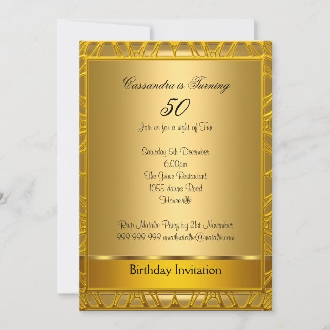 Invitation pour les 50 ans Deco Gold (Devant)