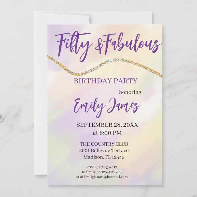Invitation pour les 50 ans d'une femme (Devant)