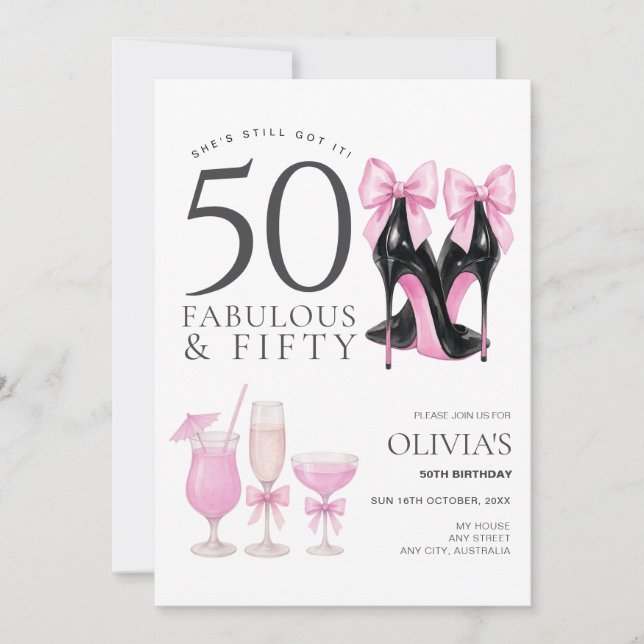 Invitation pour les 50 ans, Femme Fabuleuse et Cin (Devant)