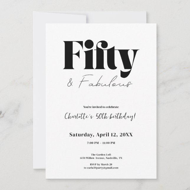 Invitation pour les 50 ans : Fifty & Fabulous (Devant)