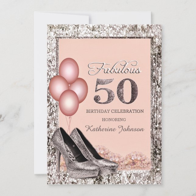Invitation pour les 50 ans Silver et Peach (Devant)