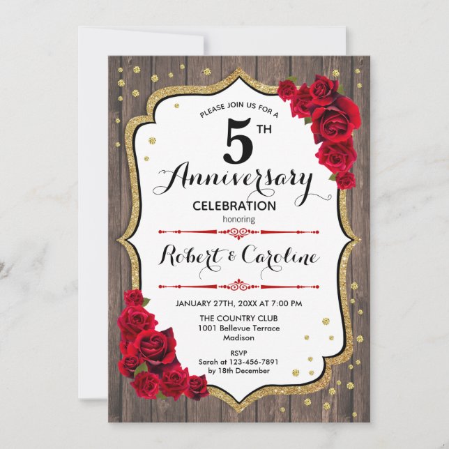 Invitation pour les 5 ans - Bois Or Rouge (Devant)