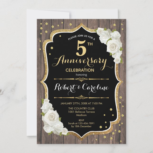 Invitation pour les 5 ans - Bois Rustique Or (Devant)