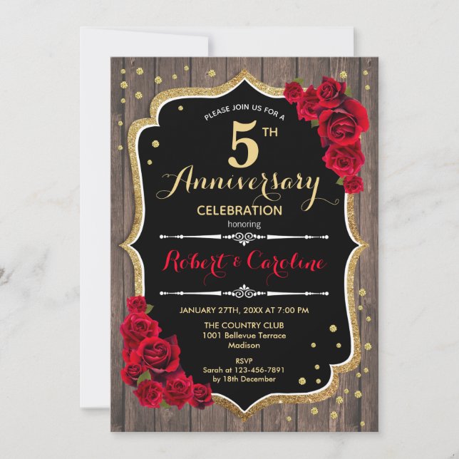 Invitation pour les 5 ans de mariage - Bois Rouge  (Devant)
