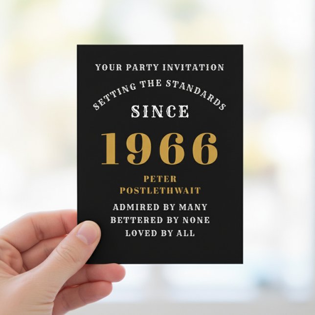 Invitation pour les 60 ans 1966 Noir Or (1966 birthday postcard invitation.)