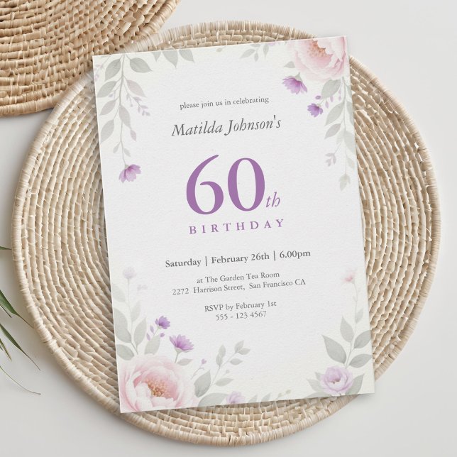 Invitation pour les 60 ans Anniversaire Pastel Flo (Créateur téléchargé)