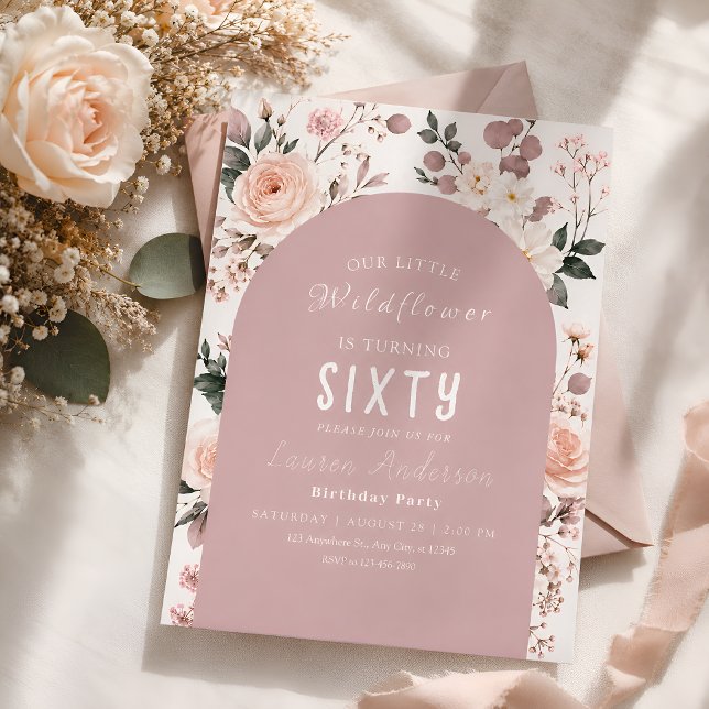 Invitation pour les 60 ans avec des fleurs sauvage (Créateur téléchargé)