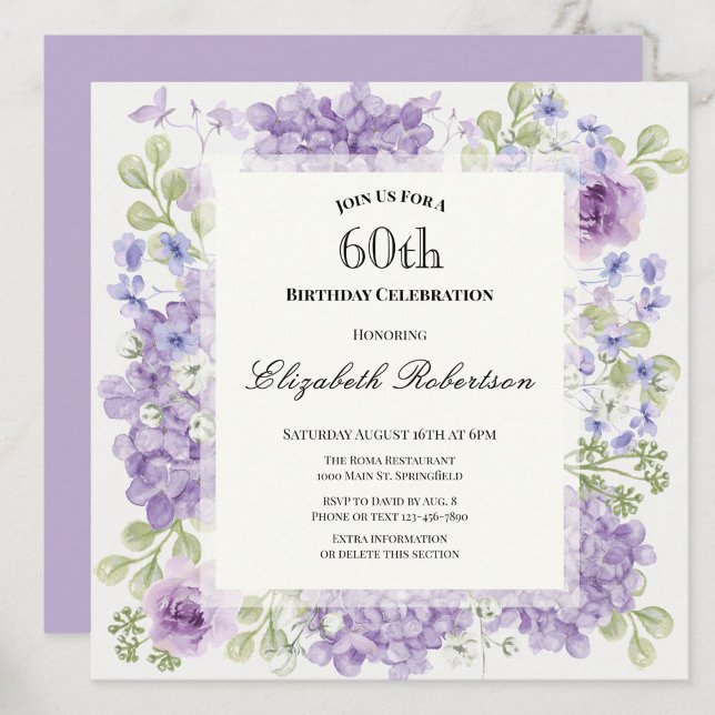 Invitation pour les 60 ans avec des fleurs violett (Créateur téléchargé)