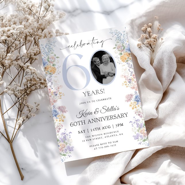 Invitation pour les 60 ans avec photo florale (Créateur téléchargé)