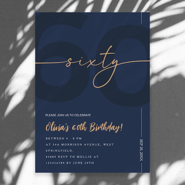 Invitation pour les 60 ans Bleu marine et or moder (Créateur téléchargé)