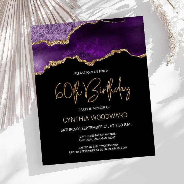 Invitation pour les 60 ans Budget Purple Gold Agat (Créateur téléchargé)