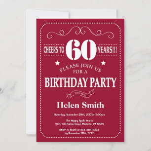 Invitation pour les 60 ans Burgundy Rouge et Blanc