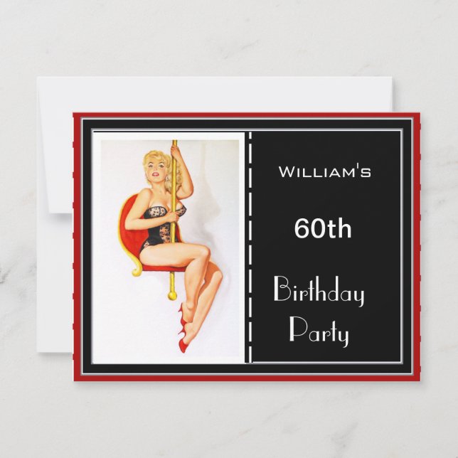Invitation pour les 60 ans de l'homme, épingle rou (Devant)