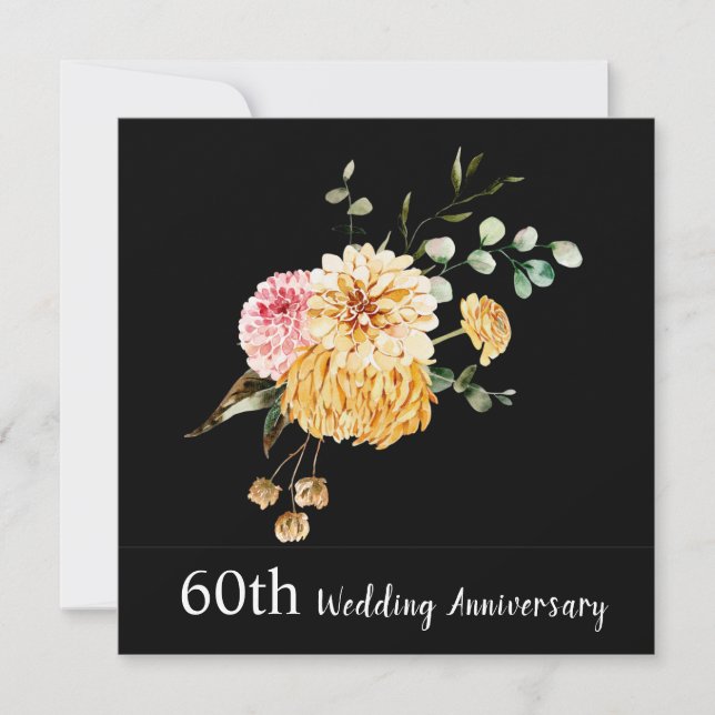Invitation pour les 60 ans de mariage avec bouquet (Devant)