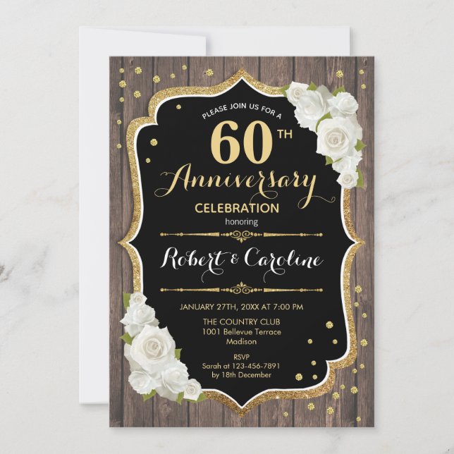 Invitation pour les 60 ans de mariage - Bois rusti (Devant)