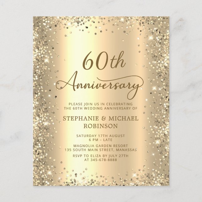 Invitation pour les 60 ans de mariage - Budget Or (Devant)