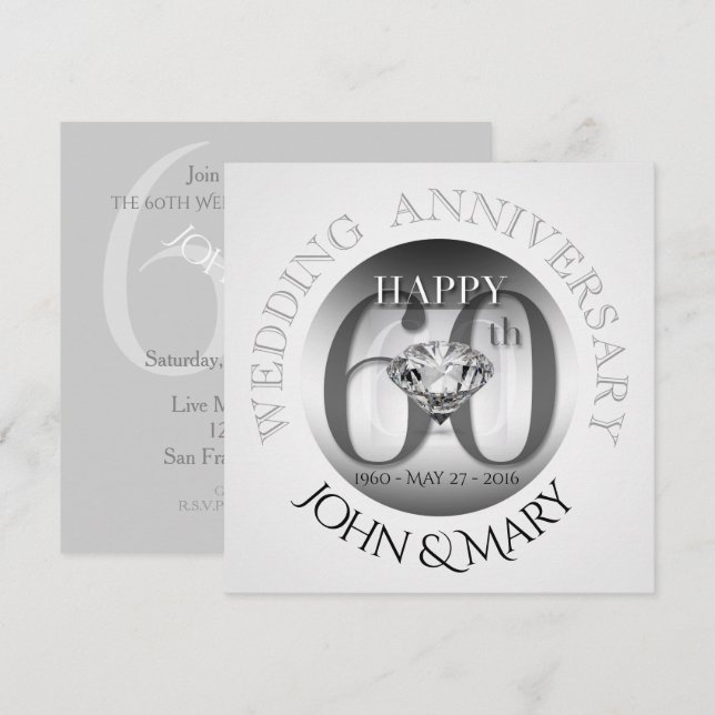 Invitation pour les 60 ans de mariage de diamant S (Devant / Derrière)