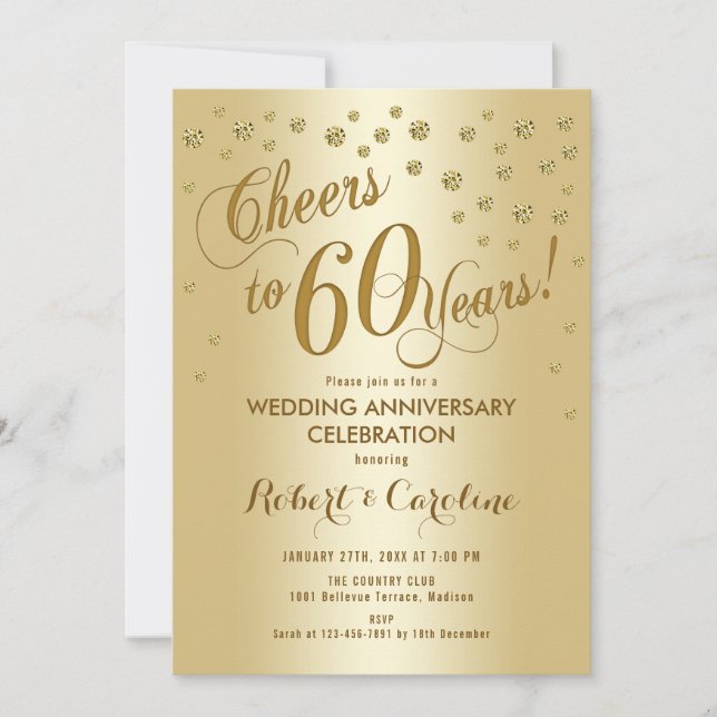 Invitation pour les 60 ans de mariage en or (Devant)