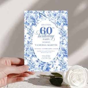 Invitation pour les 60 ans Deep Blue Toile Roses